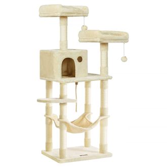 FEANDREA &Aacute;rbol de gatos con 2 plataformas de felpa de 143 cm de color beige