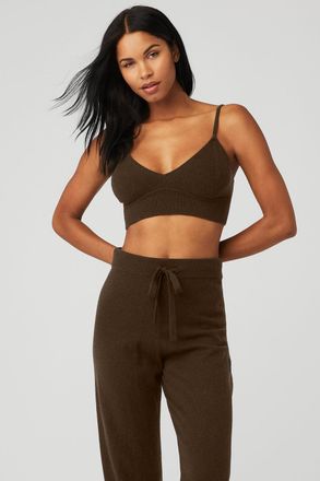 Alo | Cashmere Jet Set Bra in Espresso Brown, Size: Large