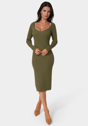 Bebe Long Sleeve V-neck Midi Sweater Dress