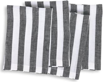 Solino Home Linen Dinner Napkins Set of 4, 20 x 20 Inch for Dining Table, Holiday and Everyday Table Decor - Sorrento Stripe in Black And White at