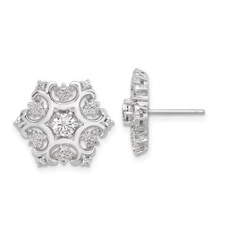 Diamond2Deal Sterling Silver Rhodium-plated CZ Snowflake Stud Earrings