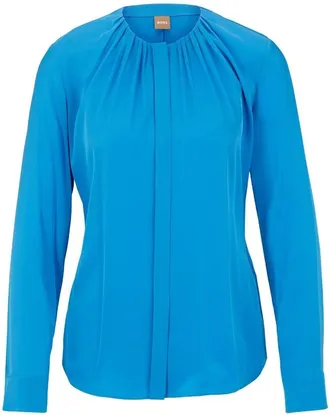 HUGO BOSS Womens Long Sleeve Regular Fit Blouse in Bright Blue - Size 12 UK