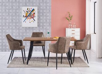 Life Interiors Life Interiors - Rocco Lux Zarah - Mesa De Comedor De Madera De Roble Y Juego De 4 Sillas De Comedor De Cuero Marr&oacute;n Claro - Comedor Cocina