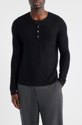 John Varvatos Albano Regular Fit Merino Wool & Silk Rib Henley in Black at Nordstrom Rack, Size Xx-Large
