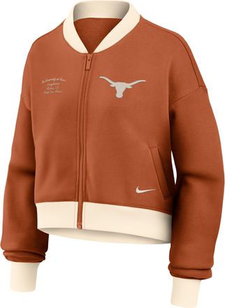 Nike Texas Academic Nike Womens College Oversized Cropped Full-Zip Bomber Jacket in Orange | 050M0F1CTXE-XVR