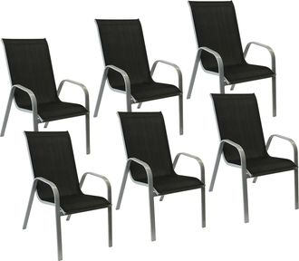 Happy Garden Pack De 6 Sillas Marbella En Textileno Negro Aluminio Gris