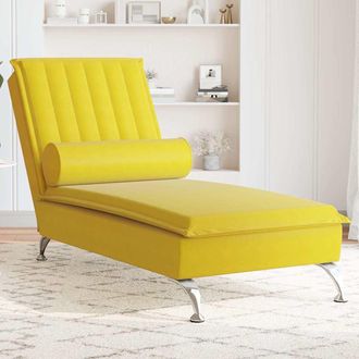 vidaXL Sof&aacute; Div&aacute;n De Masaje Con Coj&iacute;n De Terciopelo Amarillo Vidaxl