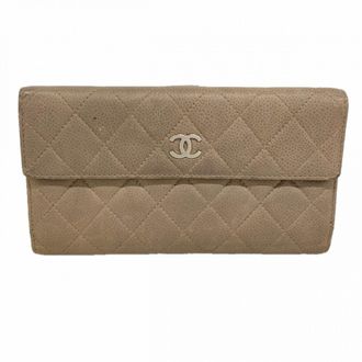 Chanel Beige Grained Calfskin Long Wallet (Bi-Fold) (Pre-Owned)