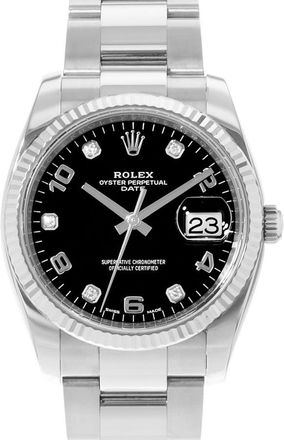 Rolex Pre-owned Rolex Oyster Perpetual Date 34 Automatic Chronometer Diamond Black Dial Mens Watch 115234 BKDO