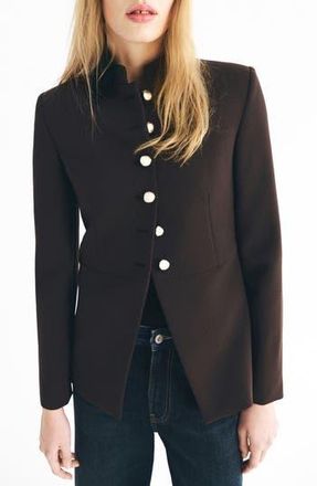 Mango Button Front Jacket in Brown at Nordstrom Rack, Size Large