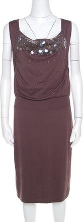 Escada Mauve Silk Cotton Iridescent Paillette Embellsihed Shawn Dress