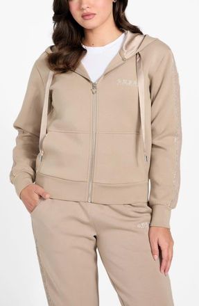 Guess Rhinestone Embellished Zip Hoodie in Beige at Nordstrom, Size X-Small