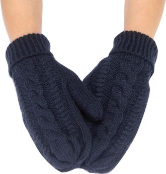 Generic Fashion Knitted Windproof Warm Thickened Gloves - Mens & Womens Winter Mittens (Navy, One Size)