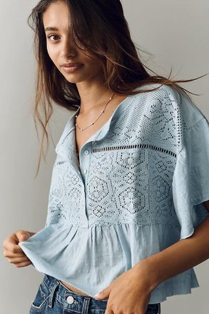 Pilcro Boxy Crochet Babydoll Blouse