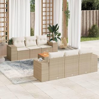 vidaXL Vidaxl - Set Sof&aacute;s De Jard&iacute;n 7 Piezas Y Cojines Rat&aacute;n Sint&eacute;tico Beige
