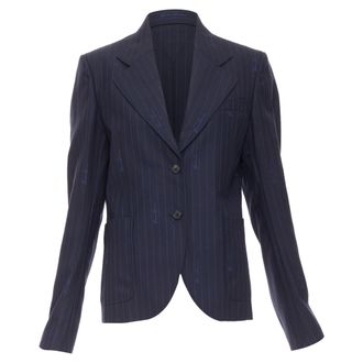 Versace navy virgin wool cotton GV Signature pinstripe blazer jacket IT40 S