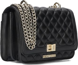 Steve Madden Tassen, Dames, Zwart, ONE Size, Leer, Zwarte leren schoudertas Bmona-Q