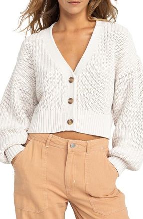 Roxy Sundaze Washed Cotton Crop Cardigan in Egret at Nordstrom, Size X-Large