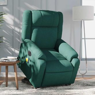 vidaXL Vidaxl - Sill&oacute;n Masaje El&eacute;ctrico Reclinable Elevable Tela Verde Oscuro
