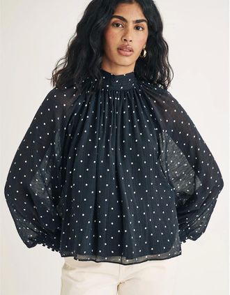 Nobody's Child Womens High Neck Relaxed Fit Long Sleeve Blouse - Black - Size: 10