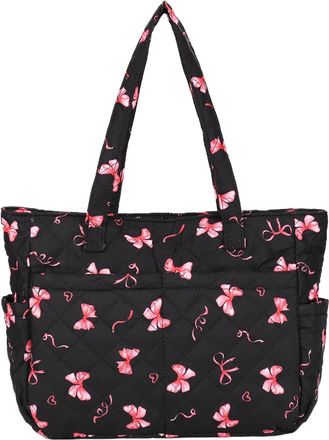 Generic Women Floral Cotton-Padded Tote Shoulder Bag Large Capacity Daily Use(Black Bow) (style4)