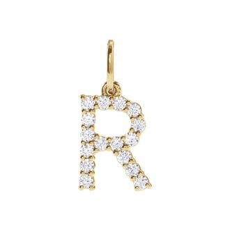 Diamond2Deal 14k Gold 1/4ct Lab-Grown Diamond Initial R Pendant