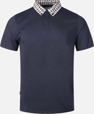 Aquascutum Mens Supima Cotton Check Collar Navy Polo Shirt - Size: 42