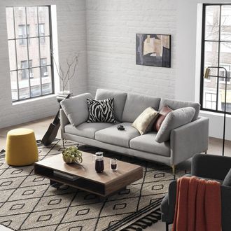 Castlery Light Gray 3 Seater Sofa with Brass Legs by Castlery