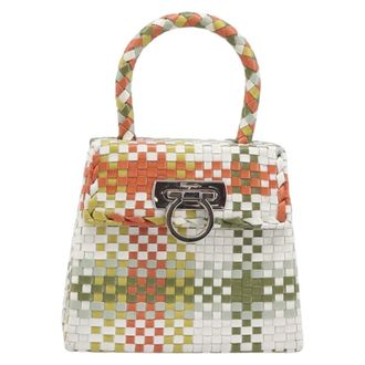 Ferragamo Gancini Top Handle Woven Leather Multicolour Leather Handbag (Pre-Owned)
