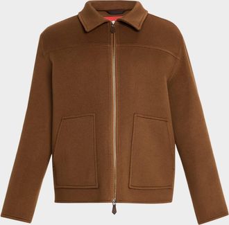 Isaia Mens College Double-Face Cashmere Bomber Jacket