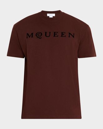 Alexander McQueen Mens Flocked Logo Cotton Crewneck T-Shirt