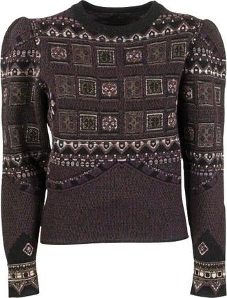 Etro Purple Patchwork Jacquard Wool Jumper Size XS