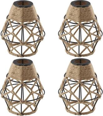OEM Jaula Met&aacute;lica, Pantalla Tejida A Mano En Cuerda De Yute Natural Neutra, L&aacute;mparas De Techo/colgantes, L&aacute;mparas De Mesa/pie, Paquete De 4