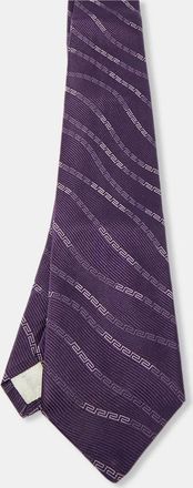 Versace Purple Greca Pattern Silk Traditional Tie