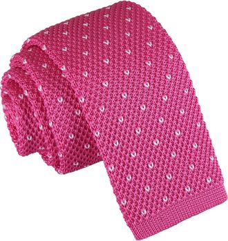 DQT Knit Knitted Formal Casual Flecked V Polka Dot Skinny Tie Fuchsia Pink