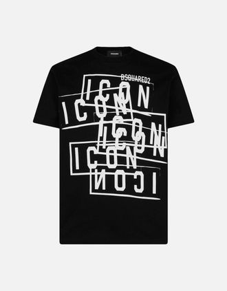 Dsquared2 Mens Dsquared2 Icon Stamps Logo Black T-Shirt - Size: 38