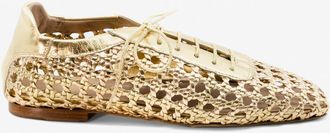 Andrea Gomez Antonia Woven Leather Flat in Gold at Nordstrom, Size 38.5