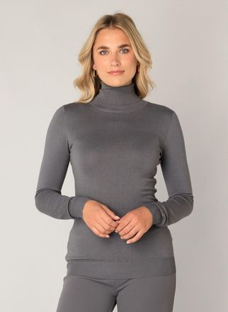 Base Level Rollkragenpullover BASE LEVEL Yuen, Damen, Gr. 38, grau (dunkelgrau), Web, Obermaterial: 80% Viskose, 20% Nylon, figurbetont h&uuml;ftlang, eng angesetztes
