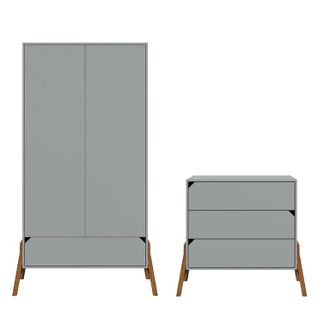OEM Commode 3 Tiroirs Et Armoire 2 Portes Bellamy Lotta Gris