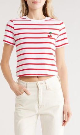 French Connection Rallie Stripe T-Shirt in Strawberry/White Stripe at Nordstrom Rack, Size X-Large