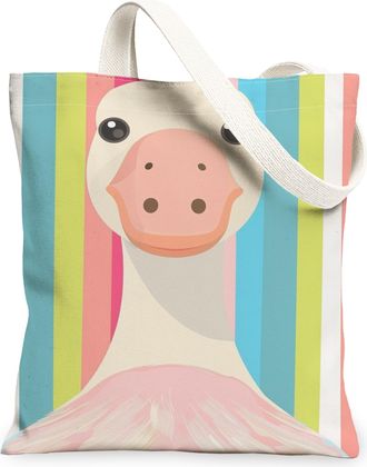 Generic Cute Goose Canvas Tote Bags, Colorful Animal Design Reusable Grocery Bags, Summer Fun Lightweight Washable Shoulder Strap C, Colorful, 13x15 Inch