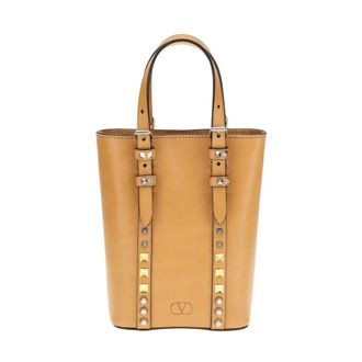 Valentino Garavani Leren bucket bag met studs - Heren - Tassen - Beige - Maat: ONE Size Leer