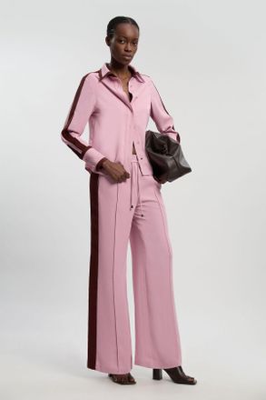 Karen Millen Womens Twill Contrast Woven Wide Leg Trousers - Pink - Size 8 UK