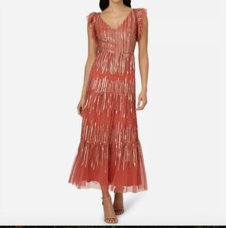 Adrianna Papell Mesh & Sequins Dress In Amber