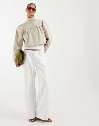 Asos Giacca con collo a imbuto in lino color pietra-Neutro