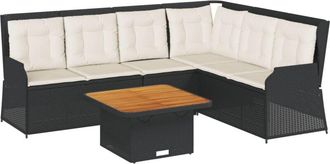 vidaXL Set De Muebles De Jard&iacute;n 5 Pzas Y Cojines Rat&aacute;n Sint&eacute;tico Negro Vidaxl
