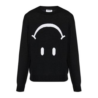 Moschino Round-neck Knitwear, male, Black, Size: XL X Smiley Crewneck Sweater