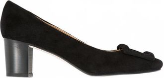 Ann Mashburn Womens Buckle Heel In Black Suede