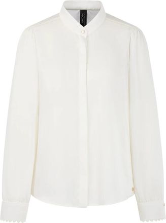 Marc Cain Blouse met kanten details en opstaande kraag - Dames - Overhemden - Wit - L - Polyester - Overhemden