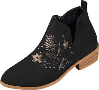Generic Boots for Women UK Wide fit Platform Ankle Boots Womens Fashion Low Heel Embroidered Boots Womens Chunky Heel Boots Womens Casual Short Boots Chunky K